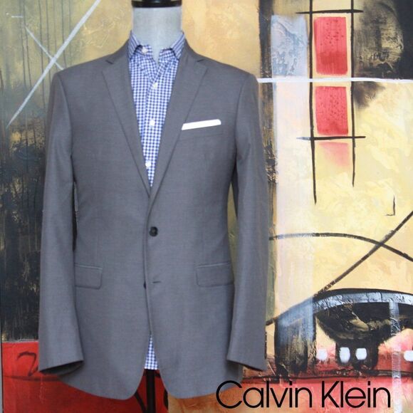 42L Calvin Klein Men's Blazer Sport Coat Grey Solid C100826